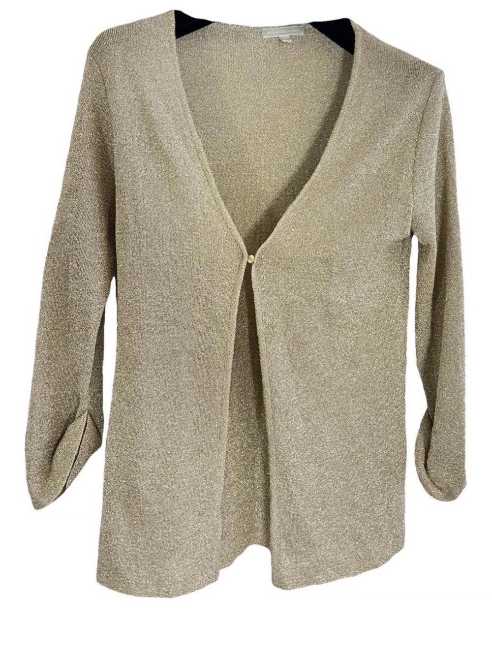 Massimo Dutti Metallic Gold V-Neck Women's Sweater Cardigan
